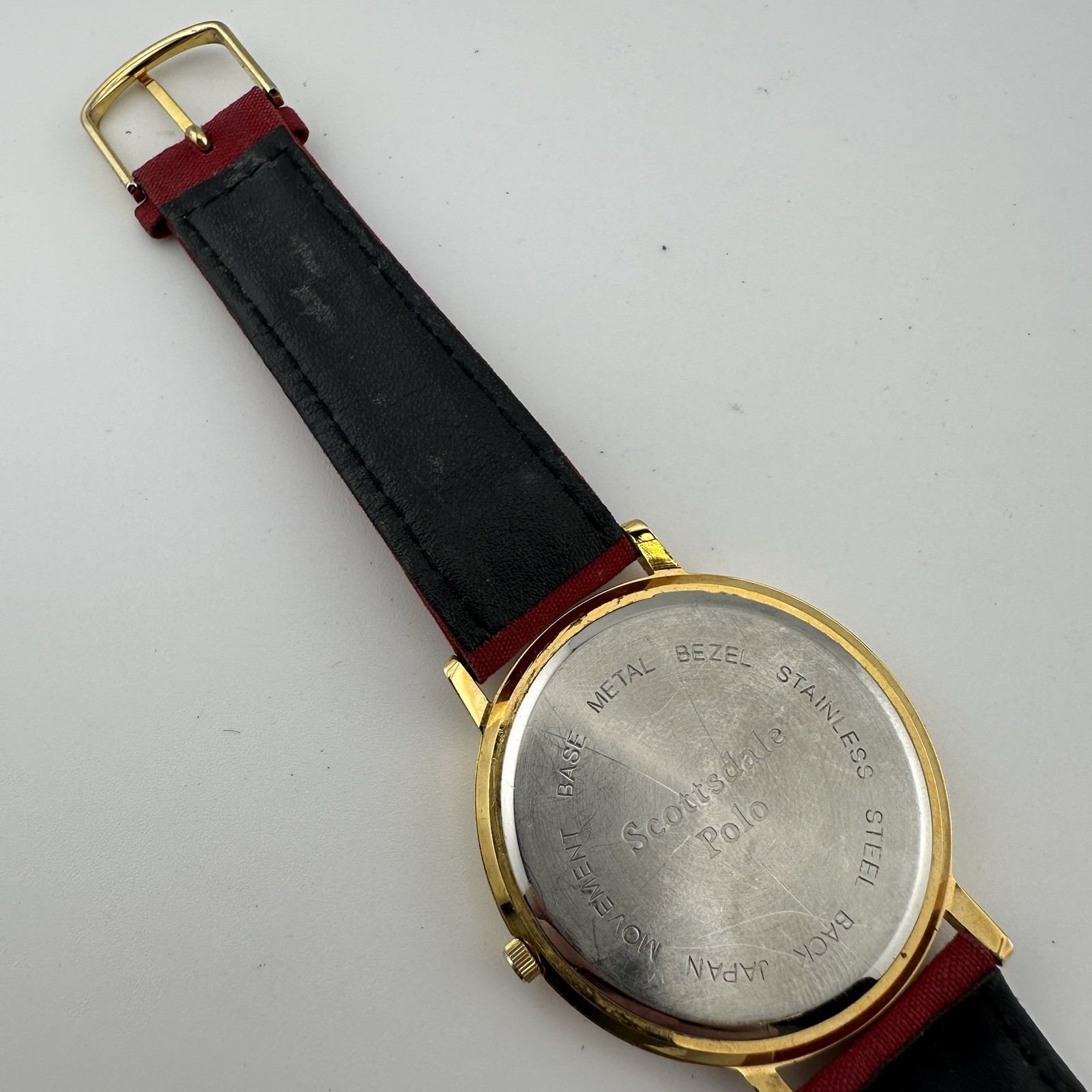 Scottsdale Polo Watch Unisex Stainless Gold Red Canvas Leather – Has New Battery