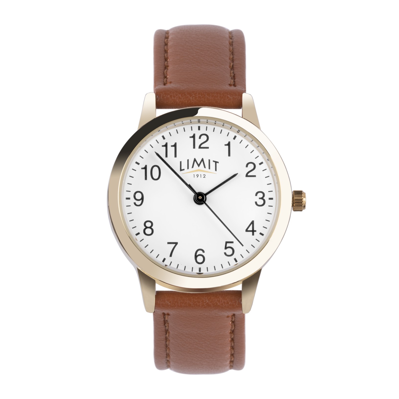 Limit 30mm Womens Round Gold Analogue Watch with Brown Strap