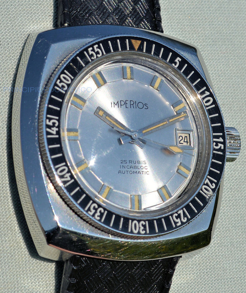 Rare Imperios Diver Sub 150mt Steel Watch Bakelite Bezel Screw Crown