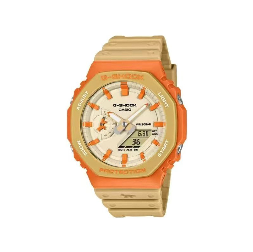 G-Shock T GA2100 Gwo-Tone Beige Orange Carbon Core Guard Sports Watch
