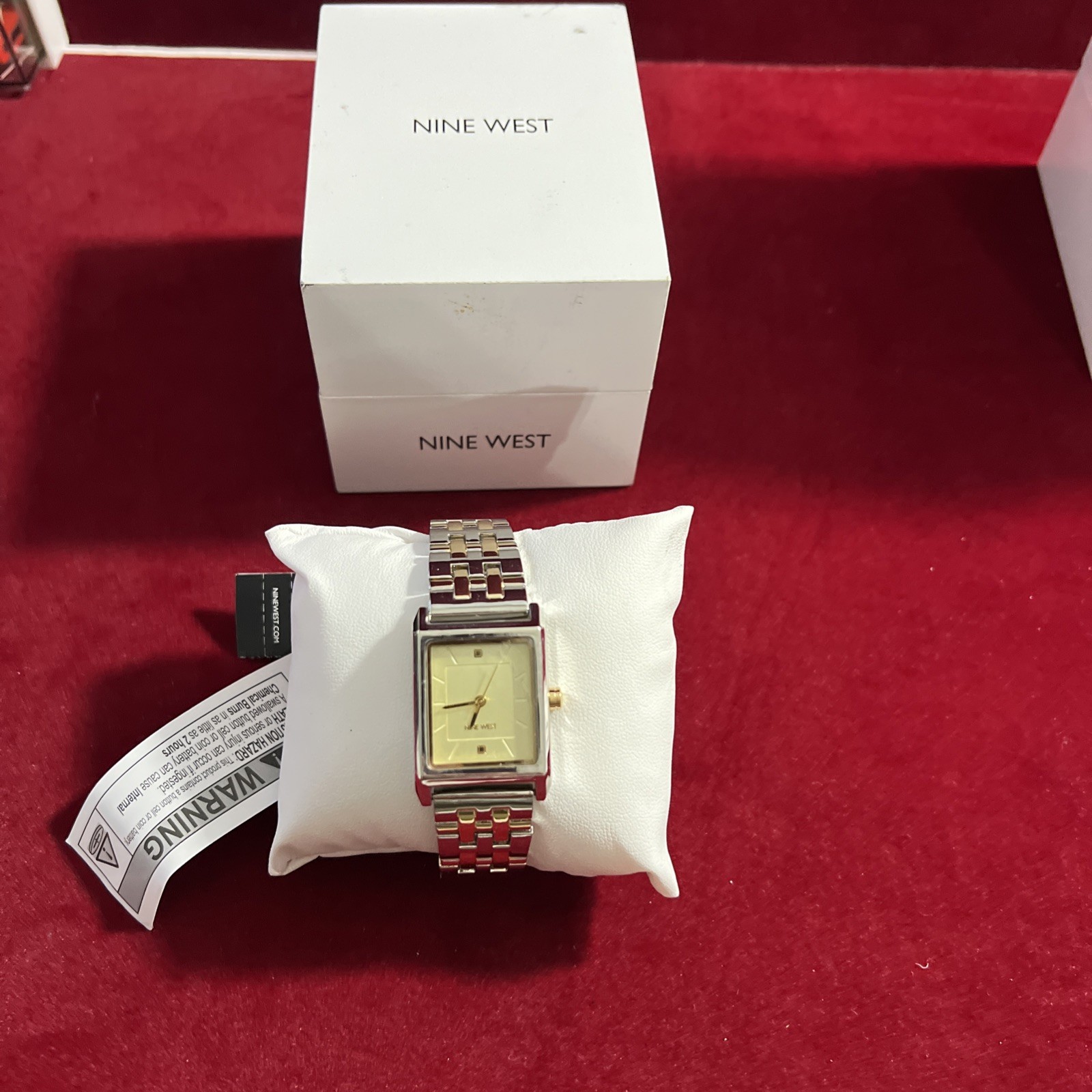 NINE WEST Two-Tone Rectangle Dial Analog Ladies Watch silver gold tone quartz