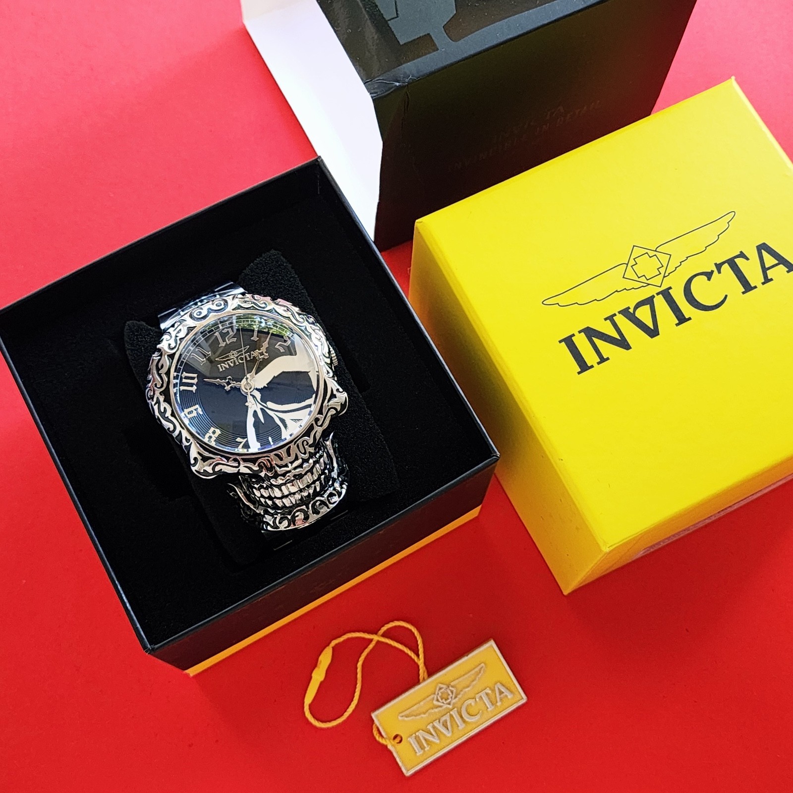 Invicta Skull Watch Working Jaw Stainless Steel 50mm Watch 31907 Box & Tag Mens