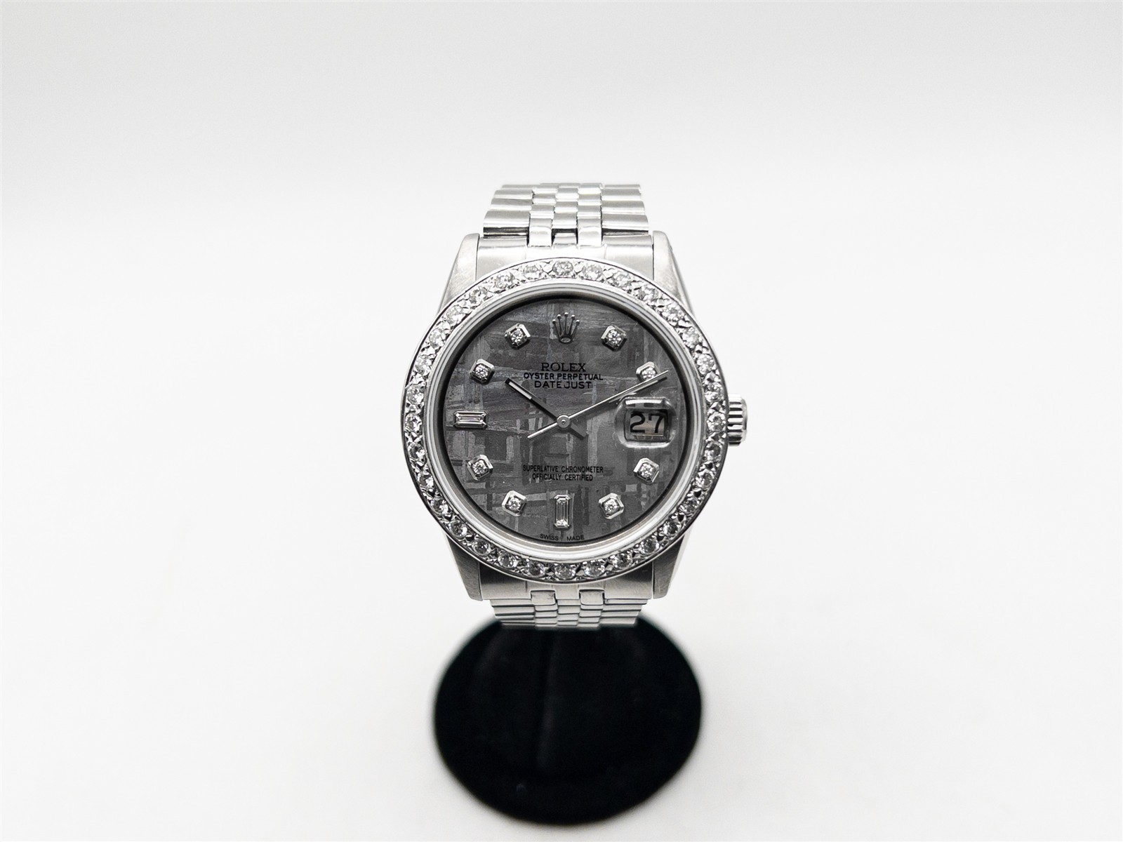 $16000 Estate ROLEX DATEJUST 36mm 2ct VS G Diamond 18k White Gold SS Mens Watch