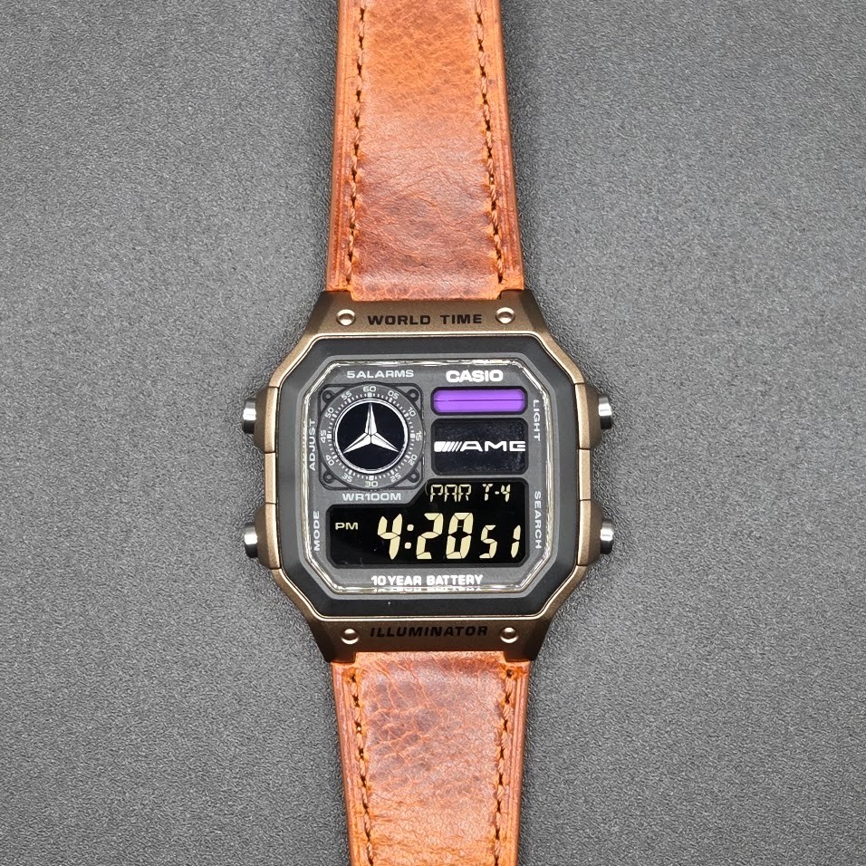 AMG Based on CASIO AE-1200WHD Royale. Genuine Leather – Negative Display Mod