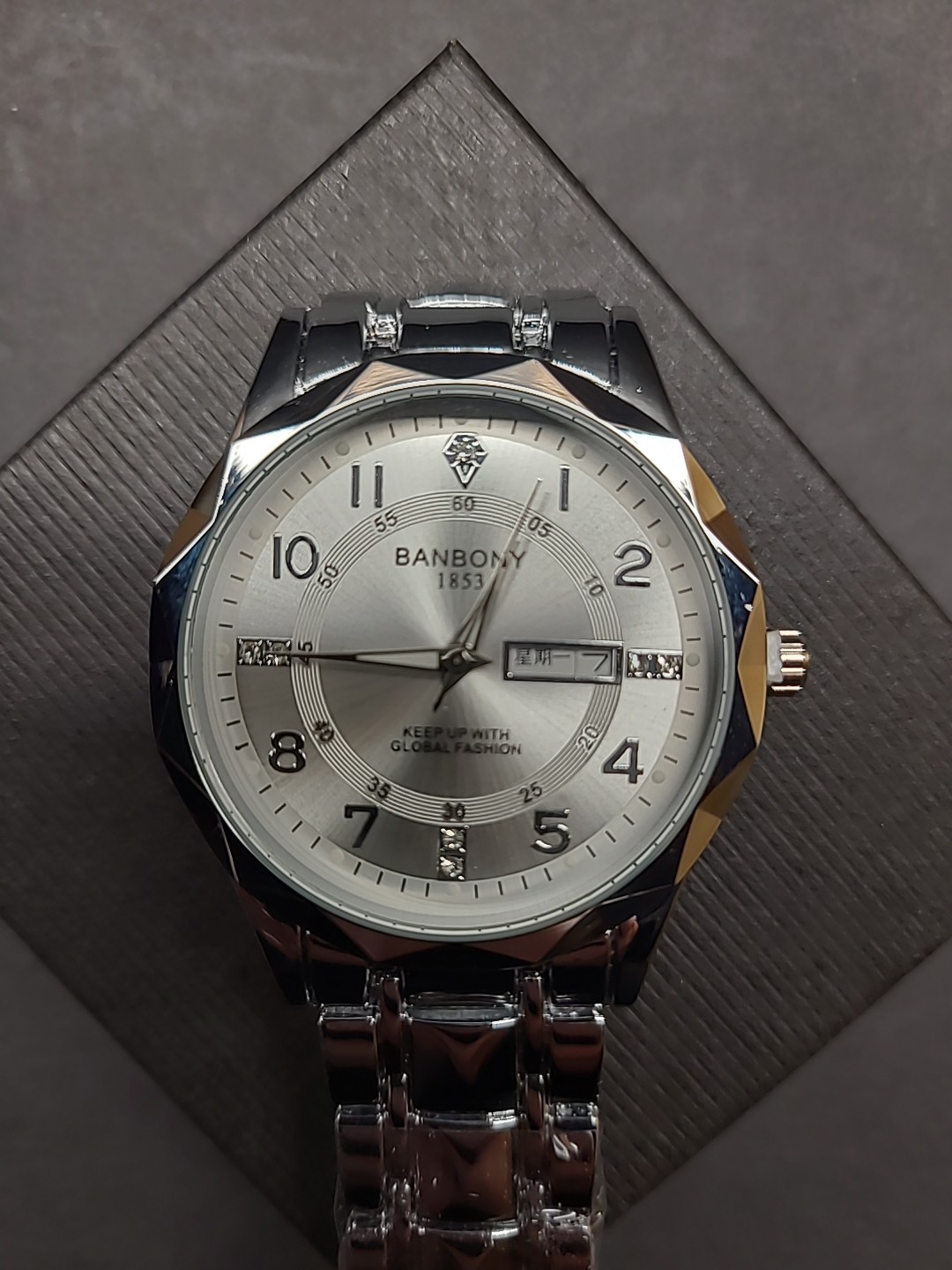 Banbony Men’s Luxury Silver Watch With Silver Dial 9 1/2 Inch Band