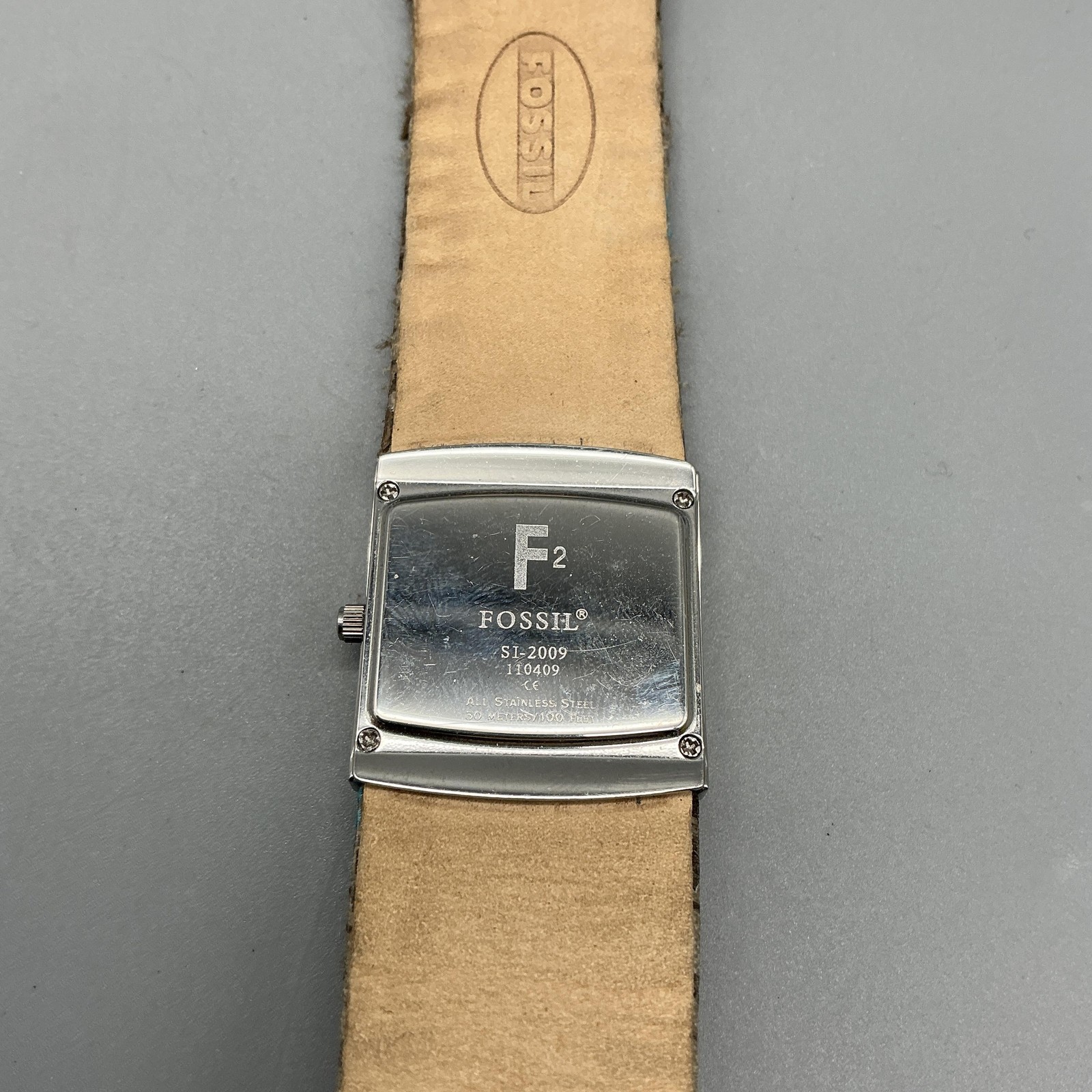 Fossil F2 Womens Watch 26mm Stainless Brown Logo Fabric Leather New Battery