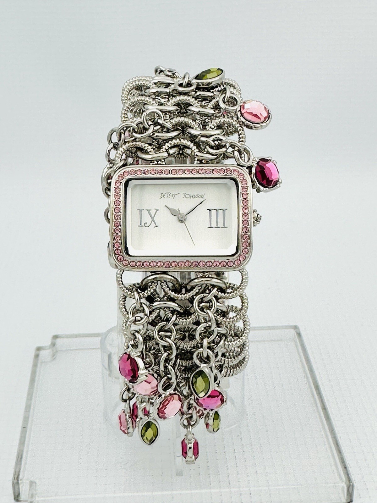 Betsey Johnson Women’s BJ4011 Fashion Hanging Stones Silver-tone Bracelet Watch