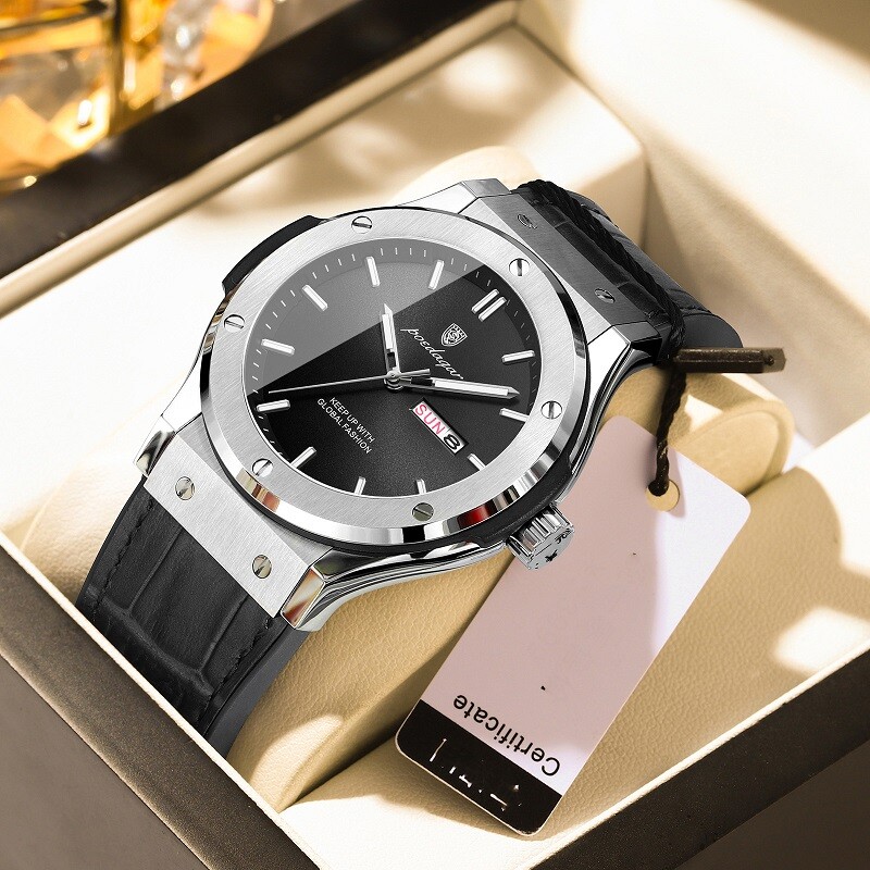 POEDAGAR Luxury Men’s Watch Leather Waterproof Military Luminous Quartz Watch