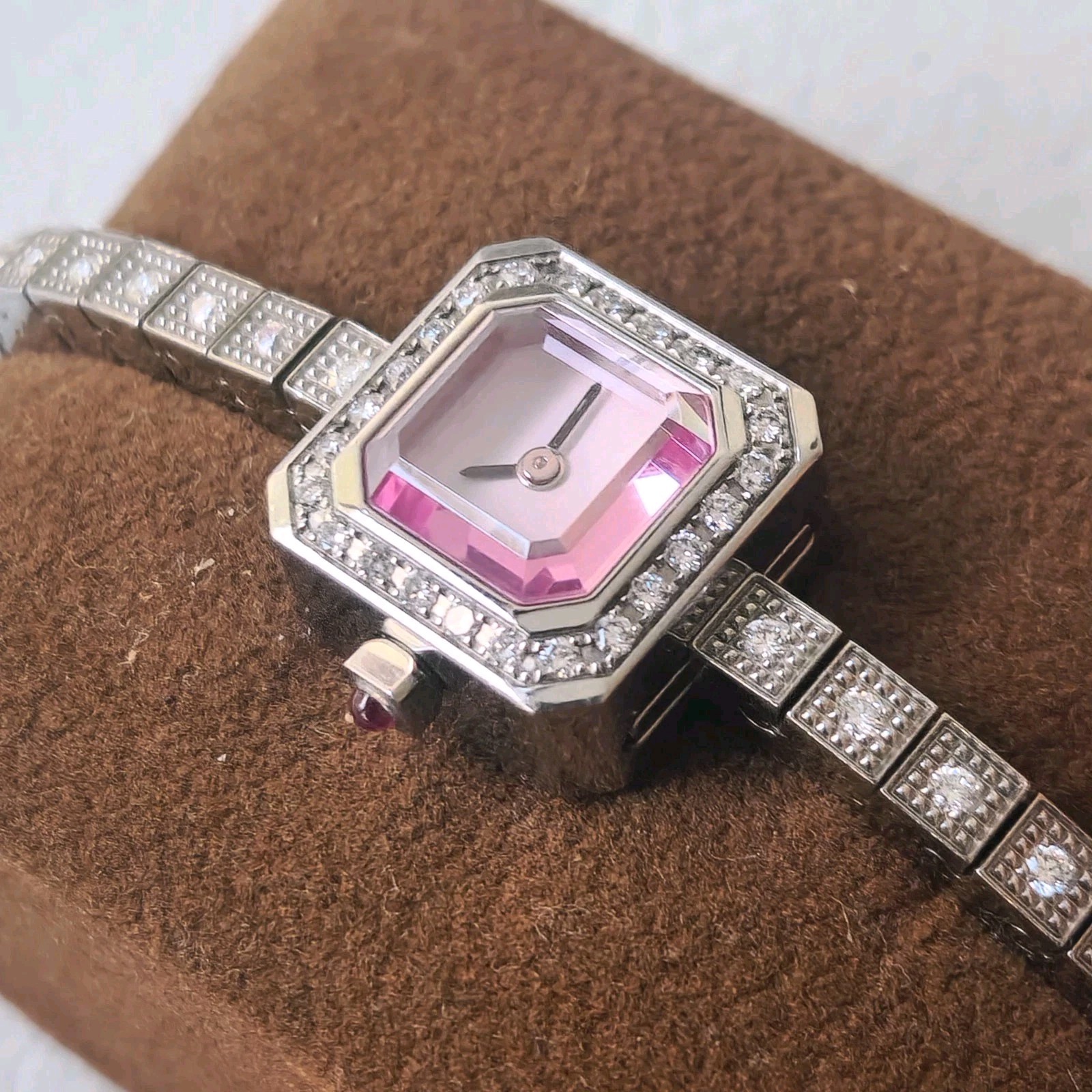 Corum Sugar Cube Ladies Watch, Diamond Bezel and bracelet Pink Dial, 137.427.47