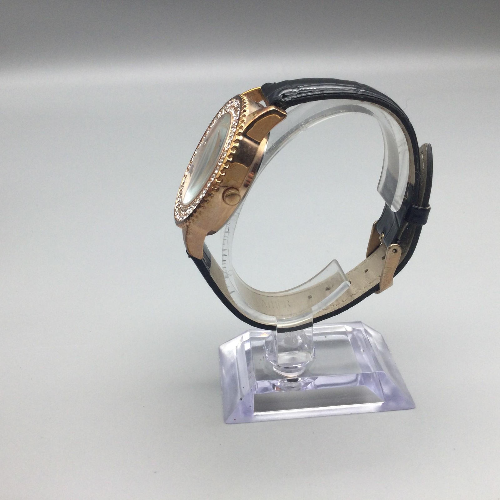 Stauer Watch Womens 38mm Crystal Bezel Rose Gold Tone Leather Band New Battery