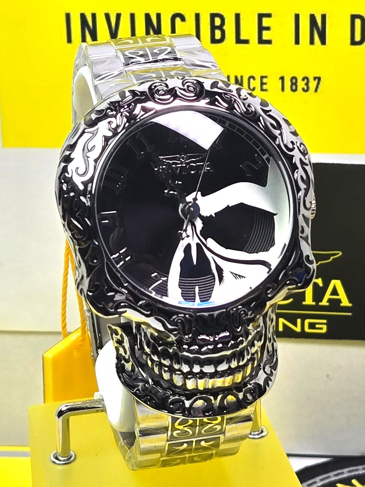 Invicta Artist Skull Automatic Mens Watch 50.5mm Skeletonized Steel & Black NEW