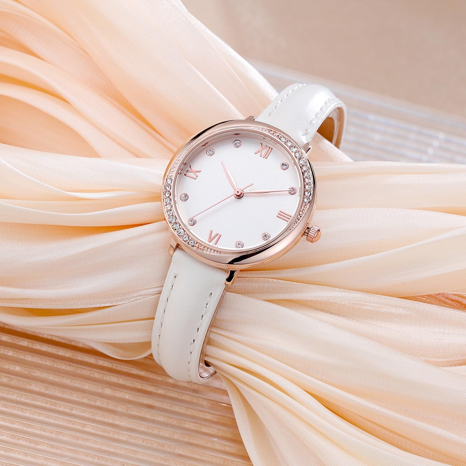 Women’s Silicone Sports Watch – Crystal Accented Leather Strap Analog Display