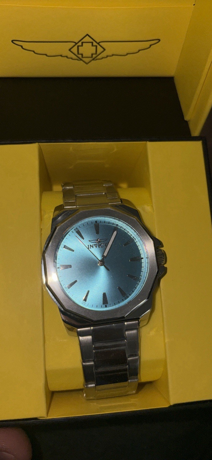 Invicta Octagon Men’s Quartz Blue Dial Silver Stainless Steel Bracelet Watch