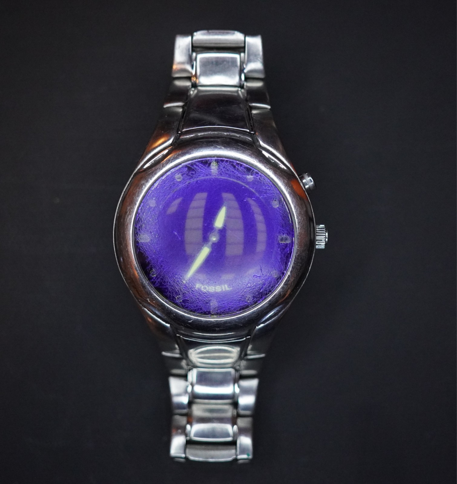Rare Vintage FOSSIL Big Tic JR8096 Blue Quartz Animated Mens Watch