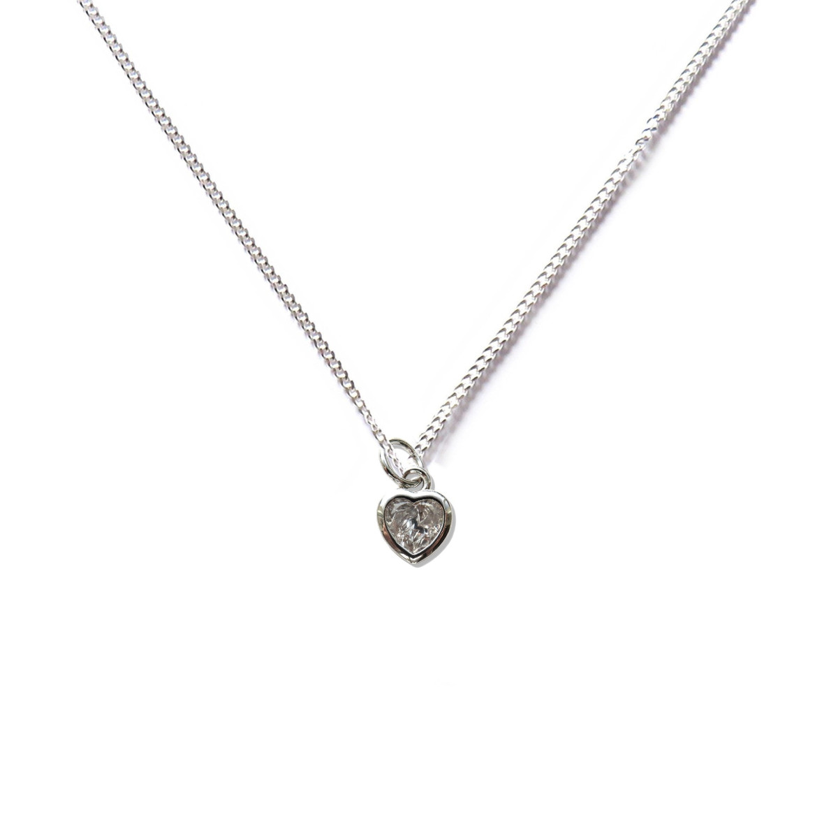 Necklace Sterling Silver 16in/18in Mini Cubic Zirconia Heart 12x7mm Gift Box UK