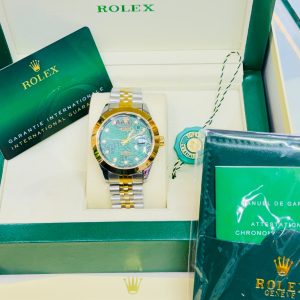 Two-Tone Rolex Datejust Style Luxury Wristwatch – Silver & Gold with GREEN dial