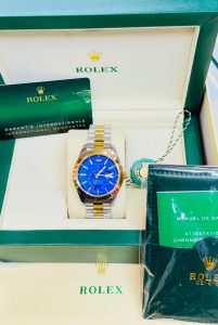 Rolex Blue dial luxuary watch two-tone silver&white chain