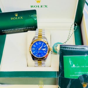 Rolex Blue dial luxuary watch two-tone silver&white chain