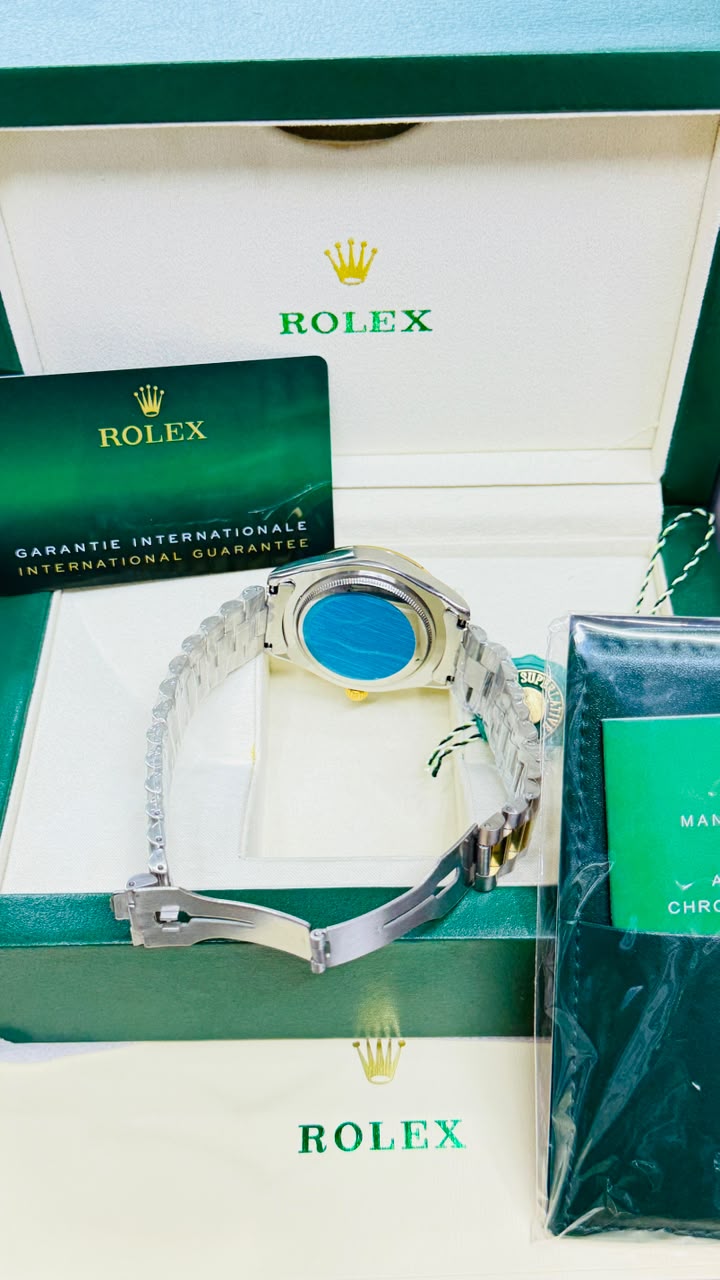 Rolex Blue dial luxuary watch two-tone silver&white chain - Image 2